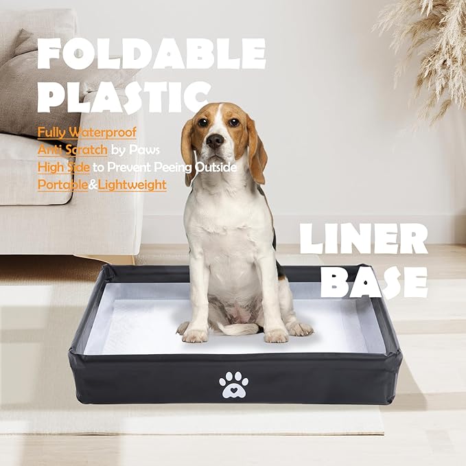 MEEXPAWS Dog Pee Pad Holder Tray Foldable, Puppy Pad Holder Liner Base High Side, Dog Litter Box Indoor for Large Dog 44’’x33’’, Training Pad Holder Leak-Proof, Potty Pad Holder for Dogs Easy Clean