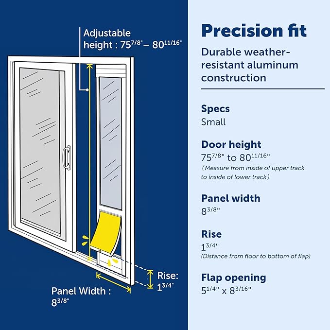 PetSafe 2-Piece Sliding Glass Pet Door - No-Cut DIY Install Doggy Door for Renters - Aluminum Frame - Adjustable Height 75 7/8" to 81" - Ideal for Small Dogs Up to 15 lbs