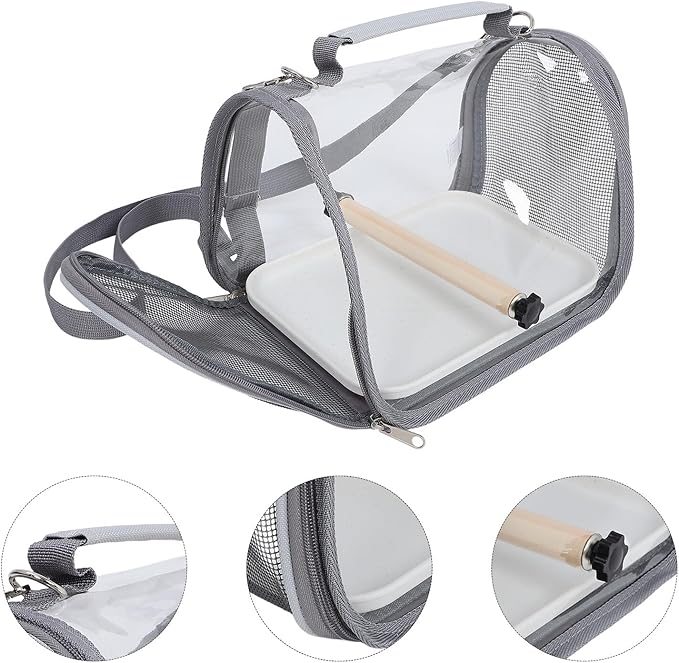 Portable Small Bird Travel Cage Carrier with Perch, Lightweight Handheld Bird Carrier Bag for Parakeets and Parrots, Grey Compact Pet Travel Cage for Outdoor Trips