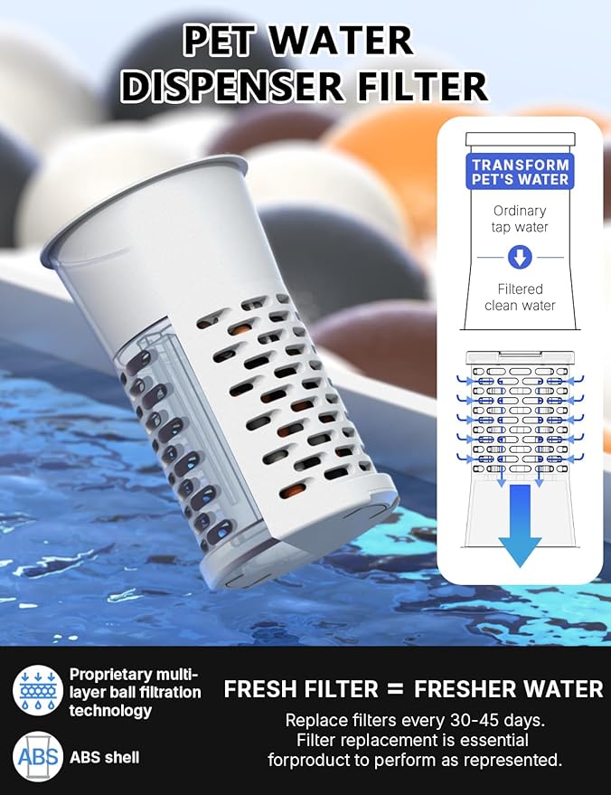 Cat Water Dispenser with Filter and Stainless Steel Bowl, Automatic Gravity Water Dispenser for Cats or Small Medium Size Dogs, Large Capacity, Easy to Clean and Safe for Pets (4L Grey)