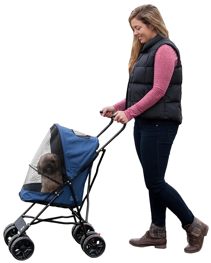 Pet Gear Travel Lite Plus Stroller, Compact, Easy Fold, No Assembly Required, Large Wheels for Cats and Dogs up to 15 pounds, Midnight