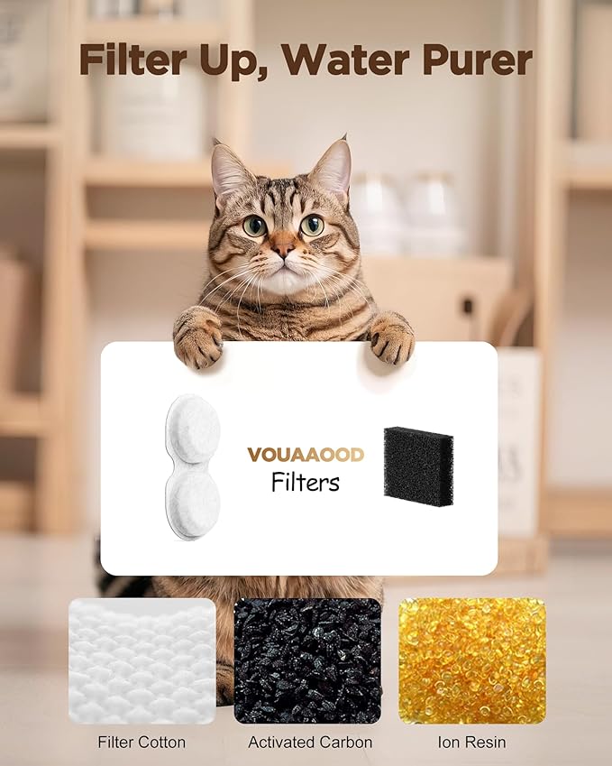 Cat Water Fountain for Cats Inside: Pet Water Fountain - Auto Cat Drinking Fountain - Faucet Kitty Water Dispenser with LED Light - Silent Water Bowls for Small Animal - 2.4L Waterer with 9 Filters