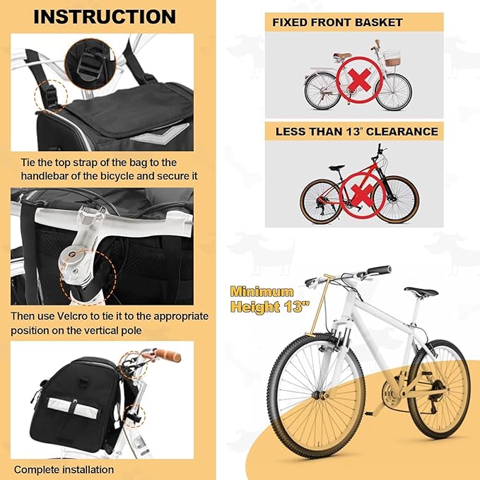 Dog Bike Basket, Foldable Pet Bike Carrier Backpack with Safety Strap, Waterproof Pet Bike Basket Suitable for Small Cats Kitten Puppy Dogs （New Black）