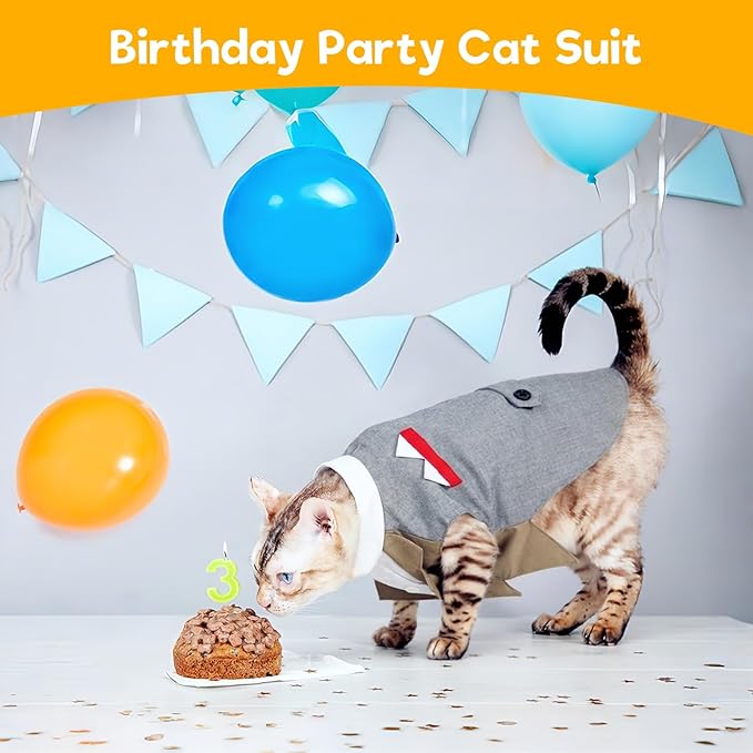 Cat Tuxedo Suit, Stylish Cat Tuxedo Outfit Formal Suit, Kitten Formal Attire Wedding Birthday Onesie Costume for Male Girl Hairless Cats, Pet Fashion Apparel Fancy Clothes, Black, XS