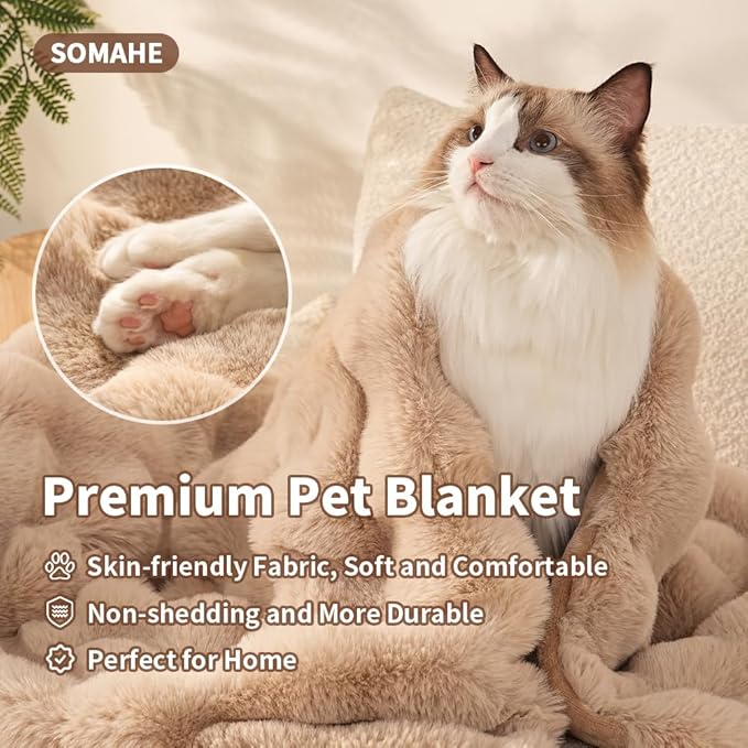Self-Warming Cat Blanket for Indoor Cats & Small Dogs, Dual-Side Sherpa Plush Throw, Anti-Static Shared Couch Mat for Crate & Travel, Machine Washable No Shrink, 28x22 Inch Coffee