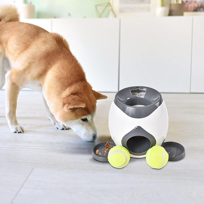 Dog Food Reward Machine, Automatic Dog Ball Launcher, Dog Tennis Ball Throwing Machine for Interactive Play & Training Small and Medium Dogs (Grey)