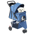 Sweetcrispy 3 Wheels Pet Stroller for Small Dogs and Cats – Foldable Dog Stroller with Mesh Windows, Storage Basket & Cup Holder, Lightweight & Durable Pet Carrier for Travel, Outdoor Use, Blue