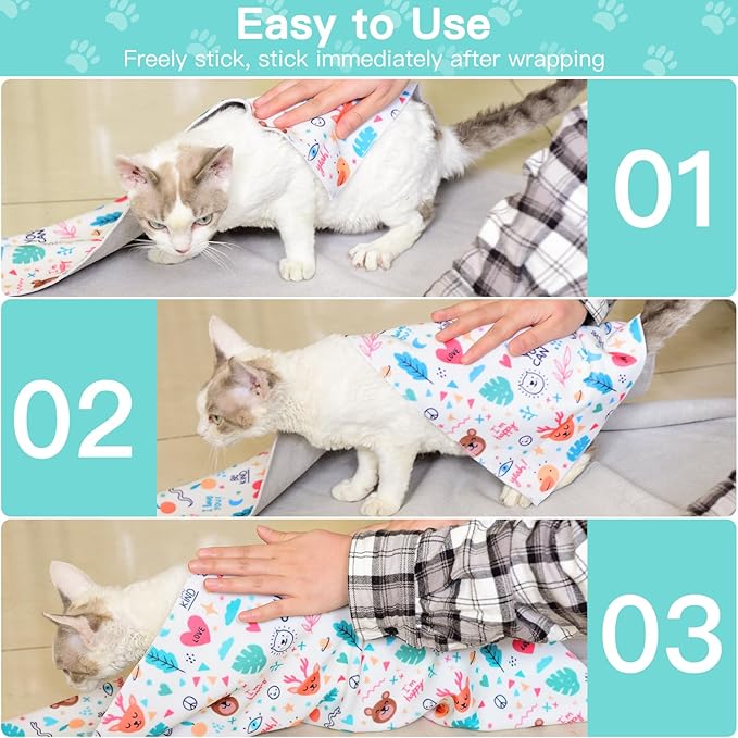 27.6" Cat Grooming Wrap, Cat Wrap for Cutting Nails, Self-Adherent Fabric Wrap for Cats, Cat Burrito Wrap Anti-Scratch, Anti-Escape, Multifunctional Swaddle Wrap Pet Tool (Orange Kitten, X Large)