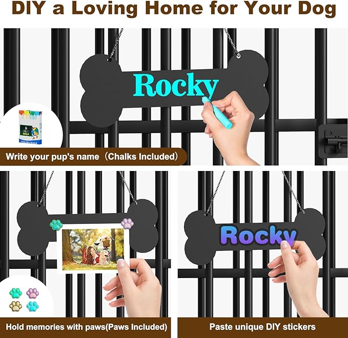 Easycom 41" Dog Crate Furniture Foldable, No Assembly Decorative Dog Kennel Indoor, Dog Crates for Large Dogs(35-60 lb), Wooden Dog Cage with Adjustable Bowls and Name Tag, End Table, Oak Grey