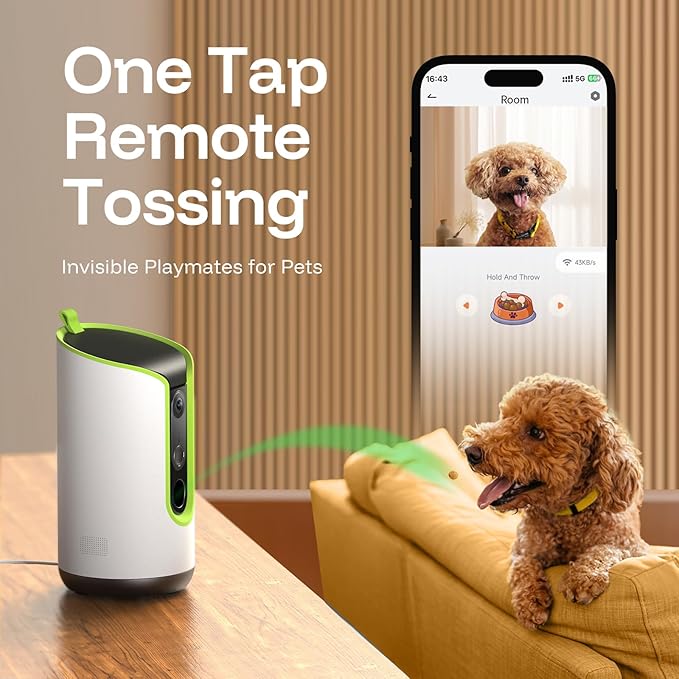 5MP Ultra HD Pet Camera - Dog Camera with Treat Dispenser, Remote Treat Tossing via Phone App, 360° Auto Tracking & Motion Alerts, 5G&2.4G WiFi for Cats Indoor