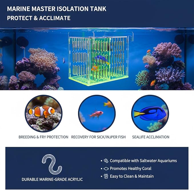 Acrylic Breeder Box for Fish Tank, Aquarium Isolation & Breeding Box with Extendable Long Handle Net for Baby Fish, Shrimp, Betta, Guppy - Acclimation Hatchery Incubator (Orange, 7.4x5.3x6.3 in)