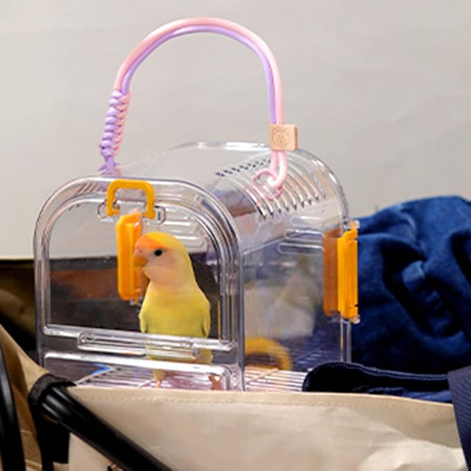 Portable Plastic Bird Cages for Outdoor, Lightweight Ventilated Travel Bird Cage with Handle, Waterproof Bird Carrier for Small Birds and Budgies, Easy to Carry (Purple)