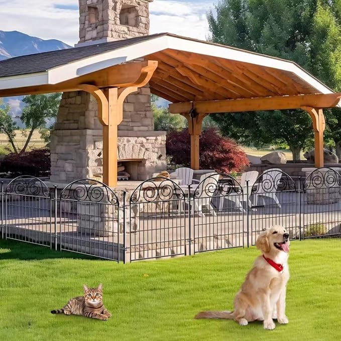 Tall Garden Fence Animal Barrier with Gate, 36 in(H) 14 Panels Garden Fences and Borders for Dogs, Dog Fence Outdoor for Yard, Total Length 30.6 Ft Metal Temporary Fencing│Patented
