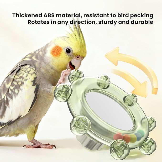 Bird Mirror Toys for Cage,Parakeet Rotating Sound Wheel Toy,Budgie Training Colorful Interactive Chew Toys for Canaries Lovebirds Conures Cockatiels cage Accessories (2, Blue)