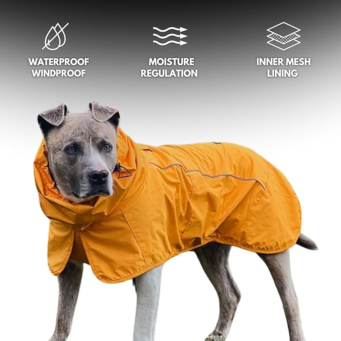 Spark Paws Dog Raincoat, Waterproof Windproof Rain Jacket, for Small Medium Large Extra Large Dogs, Reflective Breathable Full-Body Coverage Dry Suit - Mustard Yellow - 3XL