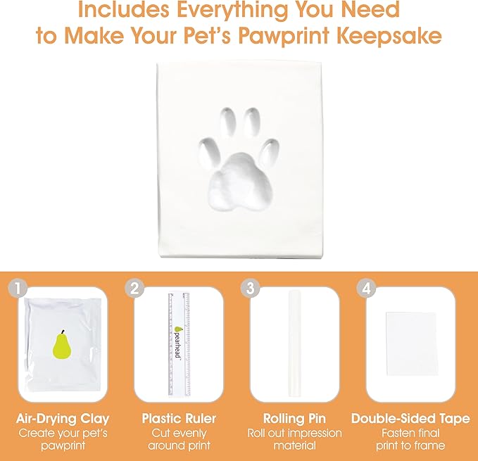 Pearhead Pet Paw Print Photo Frame With Clay Imprint Kit - Wooden Pet Paw Print Frame, DIY Memorial Keepsake for Cats and Dogs, No Mess Clay for Perfect Pawprints, Ideal Home Decor and Gift, Black
