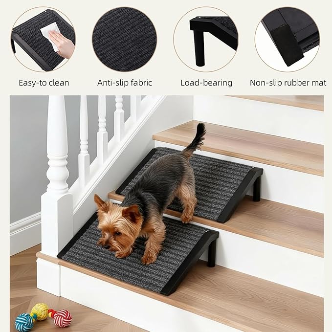 Dog Ramp for Stairs – Non-Slip Pet Steps with Locked-in Carpet & Iron Frame, Helps Senior Dogs & Small Breeds Climb Safely (4-Pack)