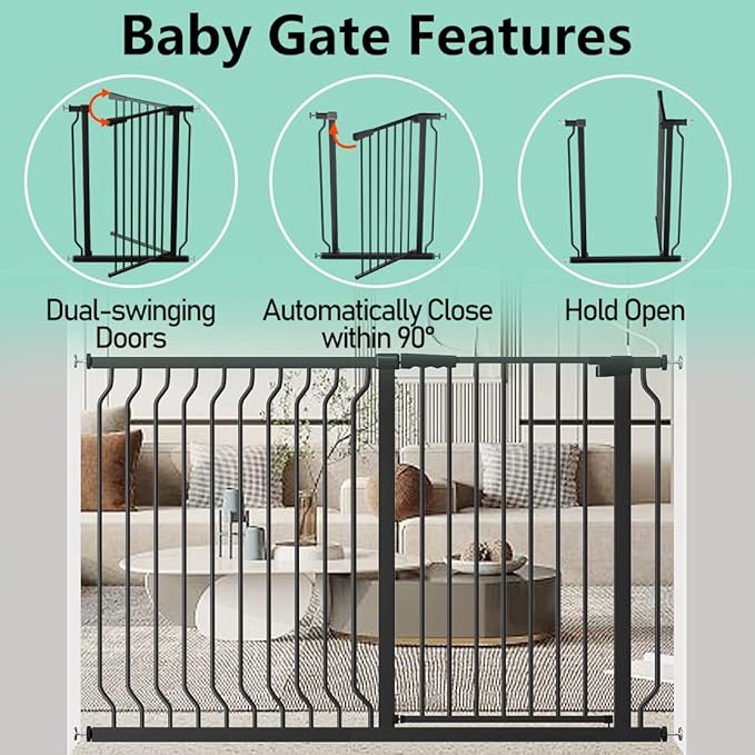 ALLAIBB White 40.55" Extra Tall Wide 76.77-84.65" Baby Gate Pressure Mounted Walk Through Child Kids Safety Toddler Tension Pet Dog Gates with Extension for Doorways Kitchen