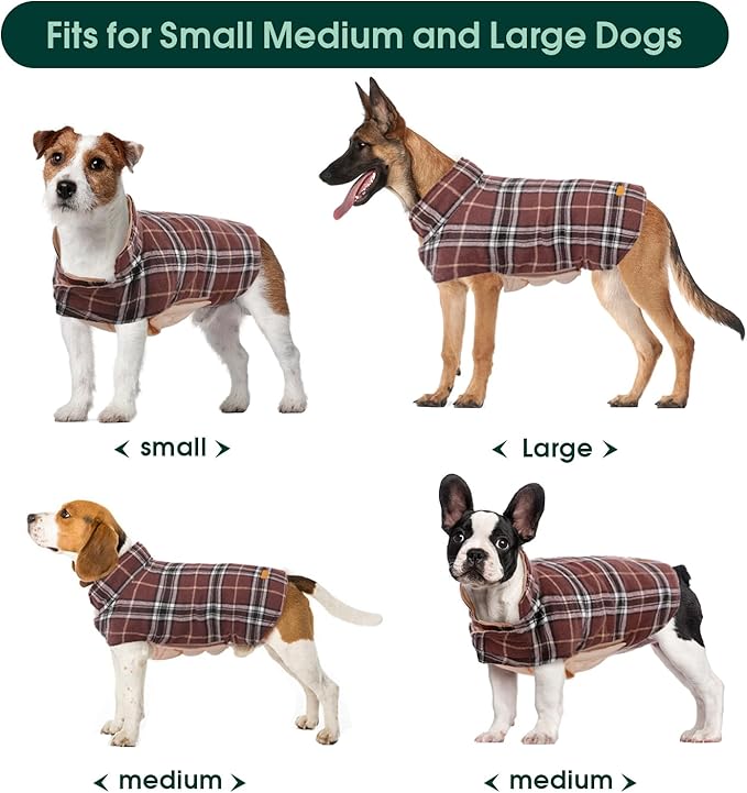Kuoser Warm Dog Coat, Waterproof Dog Jacket for Extra Large Dogs, Adjustable Durable XL Doggie Winter Coat Reversible Cozy Puppy Cold Weather Apparel from Small to Large Breed, Brown XL