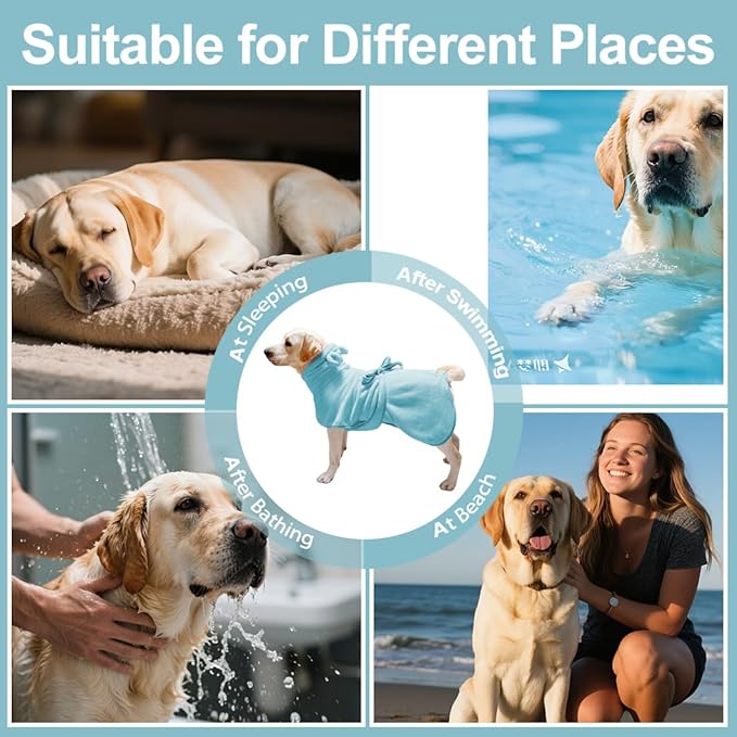 Medium to Large Size Dog Bathrobe, Quick Drying Super Absorbent Used for After Bathing, Warm Dog Towels, Adjustable Hoodies and Belts for Pet Dogs Bath Clothes Products (Blue, 4XL)