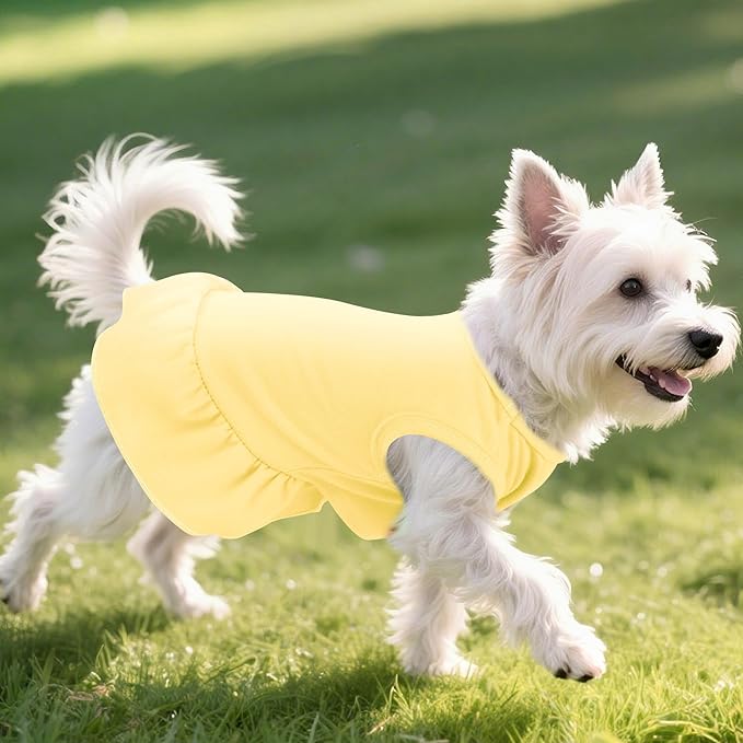 Dog Dresses Cat Skirt Solid Color Dog Clothes Summer Sleeveless Puppy Girl Clothes for Small Pet Dogs Cats (Yellow, Small)