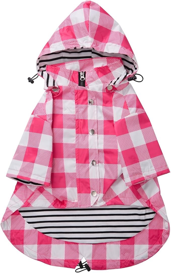 Dog rain Coat Waterproof Raincoat Puppy Jacket with Legs Buttons Zipper Hood Drawstring Fit for Yorkie Terrier Schnauzer Poodle Border Collie Labrador Golden Retriever 8lbs to 80lbs Pink XL