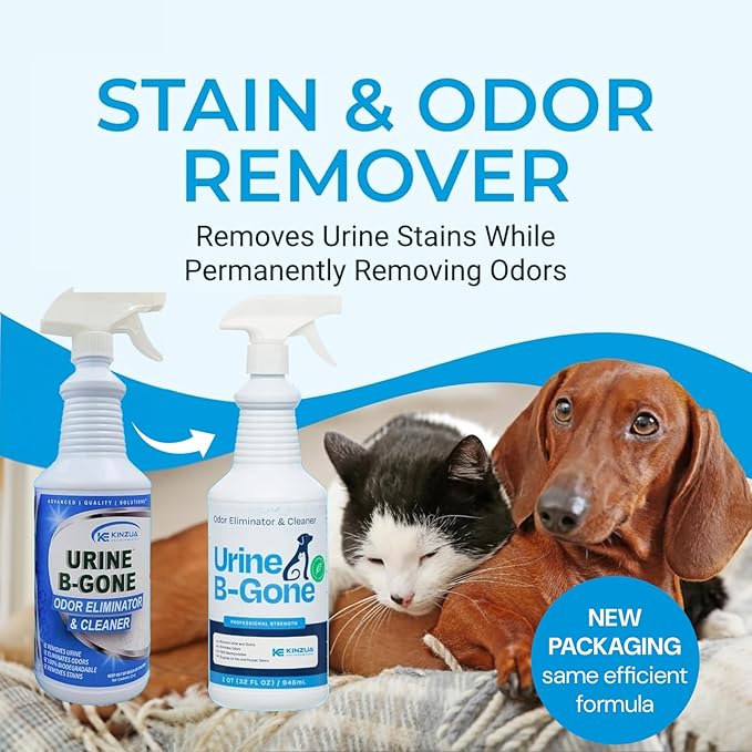Urine B-Gone, Professional Enzyme Odor Eliminator & Pet Stain Remover, Human, Cat & Dog Urine Cleaner, Effective on Laundry, Carpets & More, Original Scent, 32oz, Pack of Two