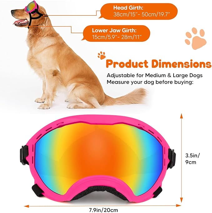 Dog Goggles,UV Protection Dog Sunglasses for Medium-Large Breed,Dogs Eye Protection with Adjustable Strap (Pink)