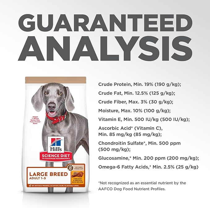 Hill's Science Diet Large Breed Adult Dry Dog Food 1-5, Quality Protein for Joint Support & Lean Muscles, No Corn, Wheat, Soy Chicken & Brown Rice, 30 lb. Bag