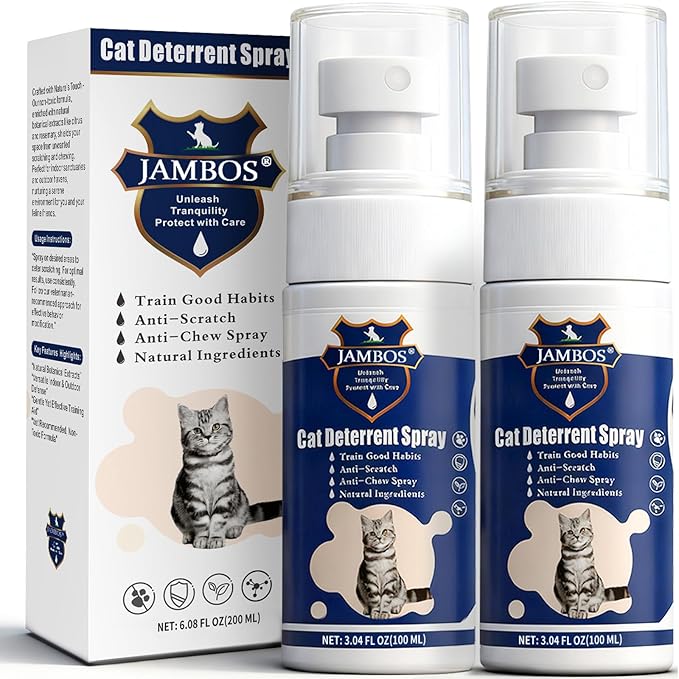 2 Bottles Cat Deterrent Spray – Natural, Non-Toxic Anti-Scratch Spray for Cats & Kittens – Indoor & Outdoor Pet Training Aid – Furniture & Carpet Protector (Blue, M)