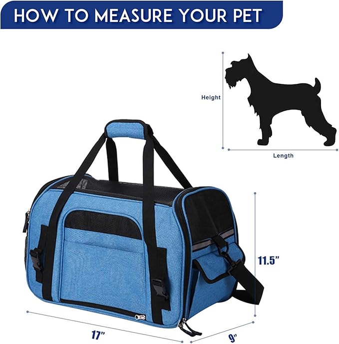 Dog Purse Carrier for Small Dogs, Soft-Sided Tote Bags with Pocket Dog Travel Supplies Portable Dog Sling with Anti-Slip Bottom (Turquoise-17in)