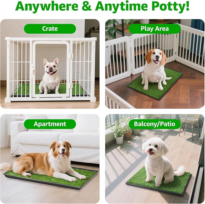 Portable Dog Grass Pad with Tray 20''x30'': Dog Litter Box with Artificial Grass Patch Bathroom Mat & Washable Pee Pad for Puppy Potty Training, Pet Loo Indoor Outdoor Use for Patio Balcony Apartment