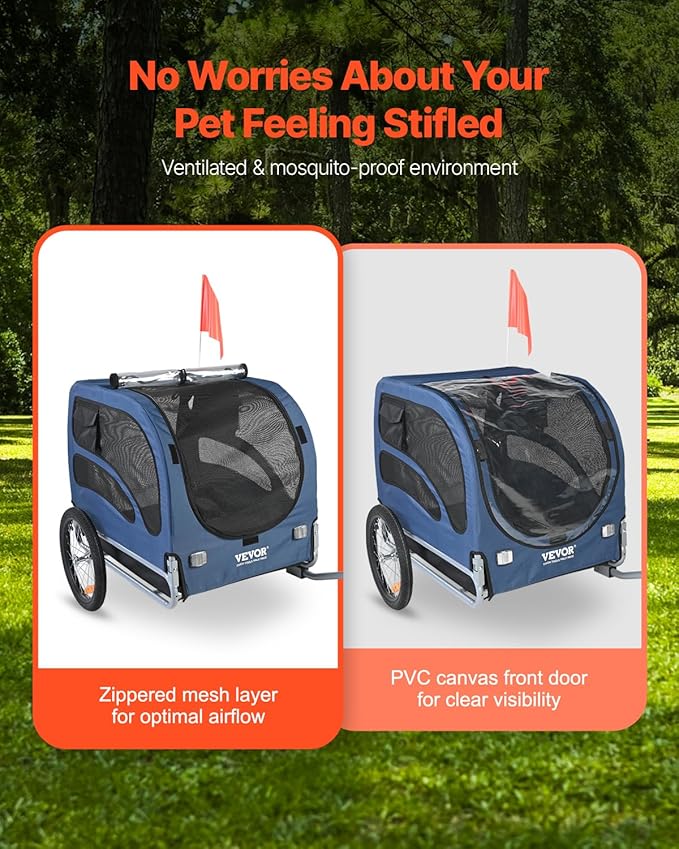 VEVOR Dog Bike Trailer, Supports up to 100 lbs, Pet Cart Bicycle Carrier, Easy Folding Frame with Quick Release Wheels, Universal Bicycle Coupler, Reflectors, Flag, Collapsible to Store