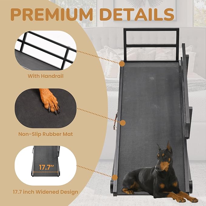 Dog Ramp for Bed, 5 Level Adjustable Dog Ramp for High Beds, Upgrade Rubber Mat High Traction Ramp with Safety Rails, Folding Pet Ramp for Bed, Couch,SUV, Natural Wood Pet Ramp for Small & Old Dogs