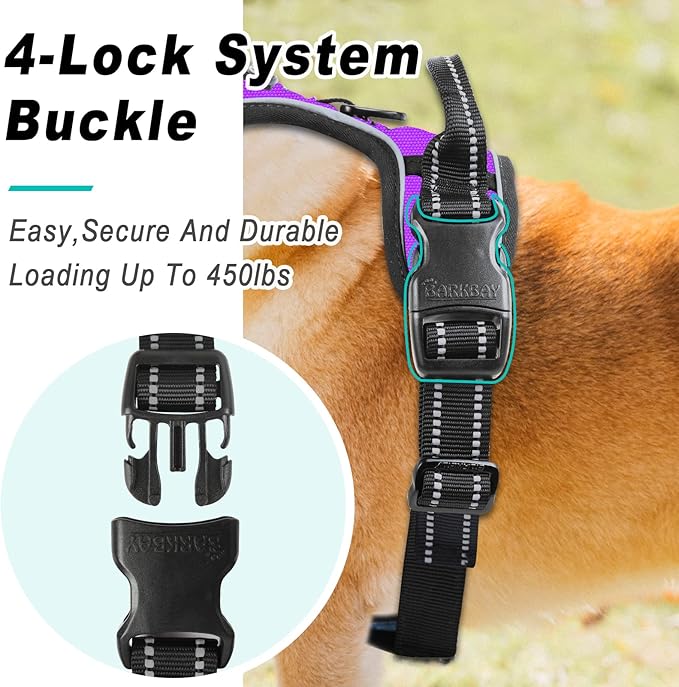 BARKBAY No Pull Dog Harness Large Step in Reflective Dog Harness with Front Clip and Easy Control Handle for Walking Training Running(Purple,M)