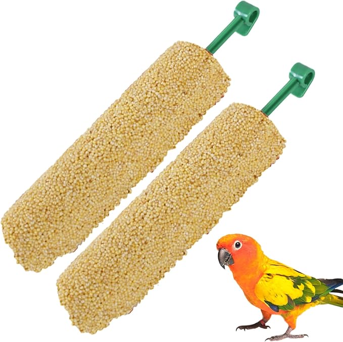 Bird Treat Sticks - Natural Foraging Snacks for Parakeets, Conures, Small Birds with Chewing and Training Benefits | 2-Piece Reward Food for Myna, Finch, Parrot, Fun and Healthy Bird Care