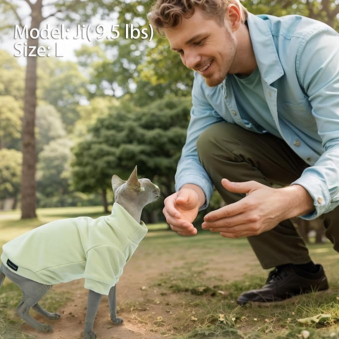 Sphynx Cat Clothes Hairless Cat Sweater Shirt Soft Warm Long Sleeves Pullover Pet Clothes Pajamas Dog Cloth for Small Dogs Kitten Clothes Pet Sweaters (Light Green, 2XL)
