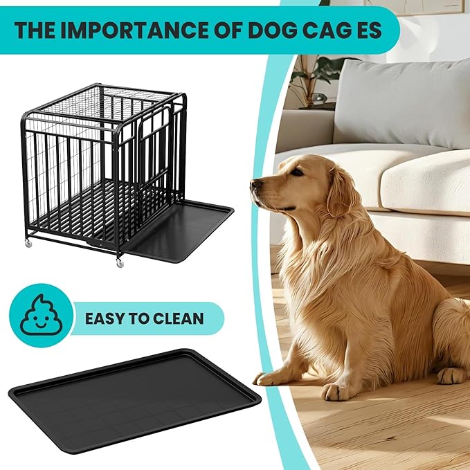 43.3×29.5×35.4 in Heavy Duty Dog Crate, Alloy Steel Material Dog Kennel, with 3 Doors 4 Lockable Wheels 1 Removable Trays, Dog Cage Kennel for Small to Medium Dogs (43 in)