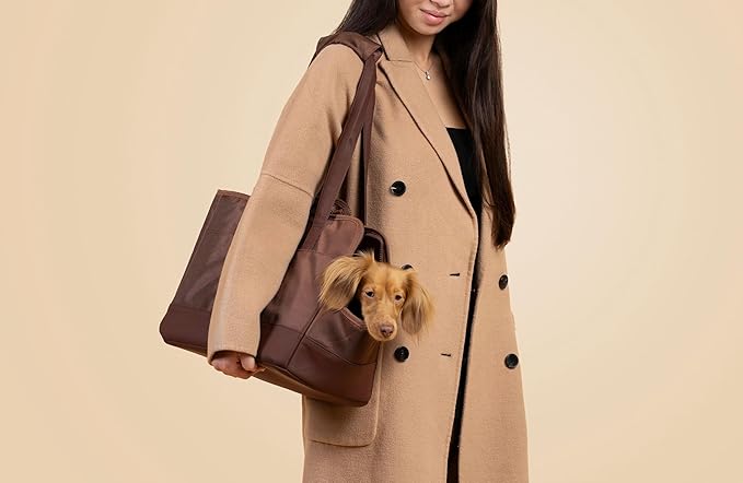 OSKAR&FRIENDS Pet Carrier Tote for Small Dogs & Cats – Vegan Leather Dog Purse with Breathable Mesh, Sherpa Bed & Safety Tether – Fits Pets Up to 20 lbs