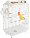 Two-Tier Bird Cage, 30 Inch Pigeons Parrot Birdcage with Safe Rotary Door Lock, White Parakeet Cage for Small to Medium Birds, Easy Access Double Doors. (D)