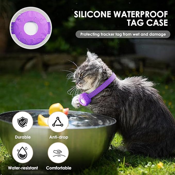 Cat Tracker, Lightweight Pet Tracker for Cats, No Monthly Fee, Waterproof Cat GPS Tracker, Compatible with Apple Find My App(Only iOS), Real-Time Tracking, Precise Positioning, Smart Alerts