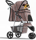 Magshion 3-Wheel Pet Stroller, Foldable Travel Jogger for Small & Medium Dogs & Cats (Up to 33lbs), Lightweight Carrier with Breathable Mesh Cover, Cup Holder & Storage Basket, Leopard Print