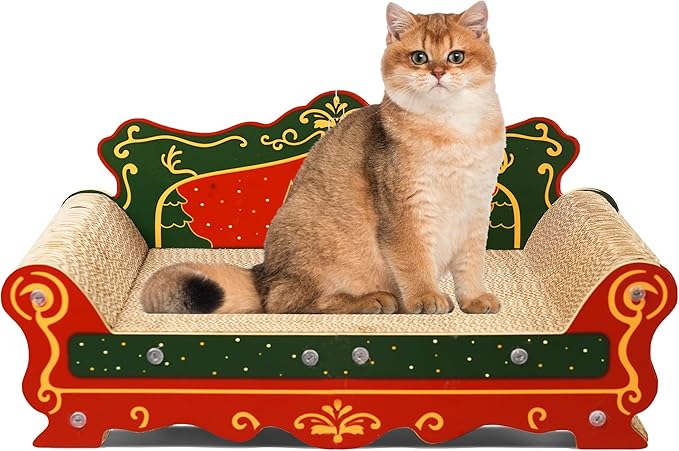 Scratching Sofa, Couch Shaped Thick Scratching Cardboard, Lounge Bed for Indoor Rest&Play, Sofa Scratcher Pad (Red, 23" L X 12.2" W X 10.7" H)