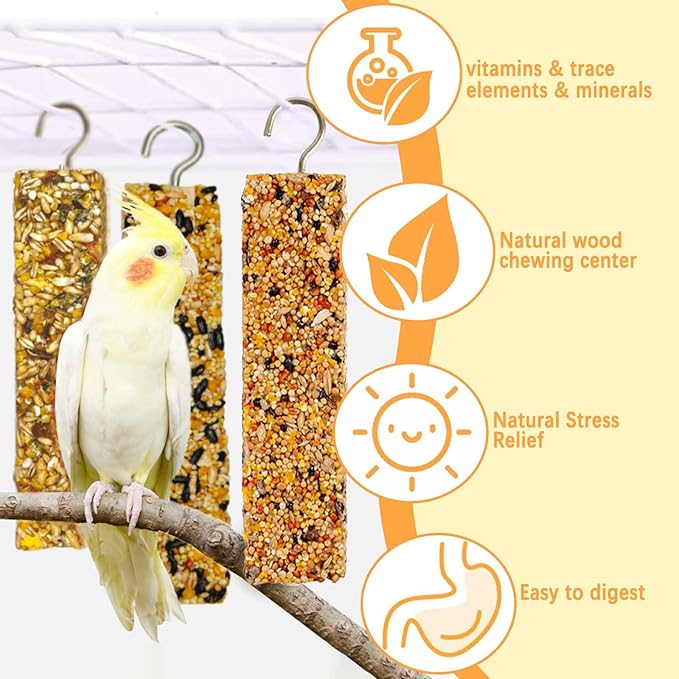 3PCS Parakeet Treats,Parrot Grains Mixed Treat Sticks,Vegetable & Grain Style Sticks,Bird Treats for Cockatiel Budgies Lovebirds Canary Conure Finches