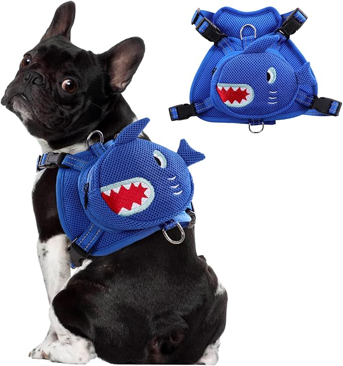 Dog Harness with Backpack, Adjustable Dog Backpack Harness for Small Medium Dogs, No-Pull Breathable Backpacks for Dogs to Wear, for Traveling, Hiking, Camping, Training, Blue S