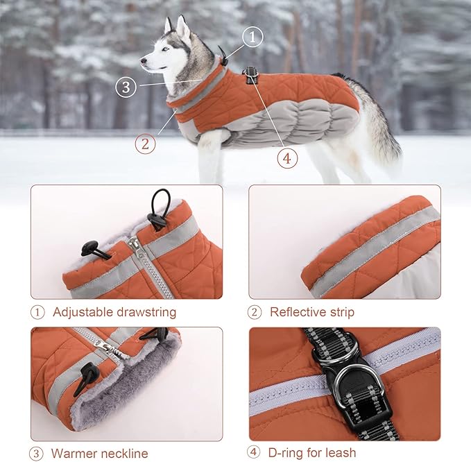 Lelepet Dog Coat Warm Dog Winter Coat Waterproof Dogs Jacket with Harness Built in Reflective Pet Fleece Vest Zip-Up Cold Weather Coats for Large Dogs Turtleneck & Windproof Coats Pitbull Brown 2XL