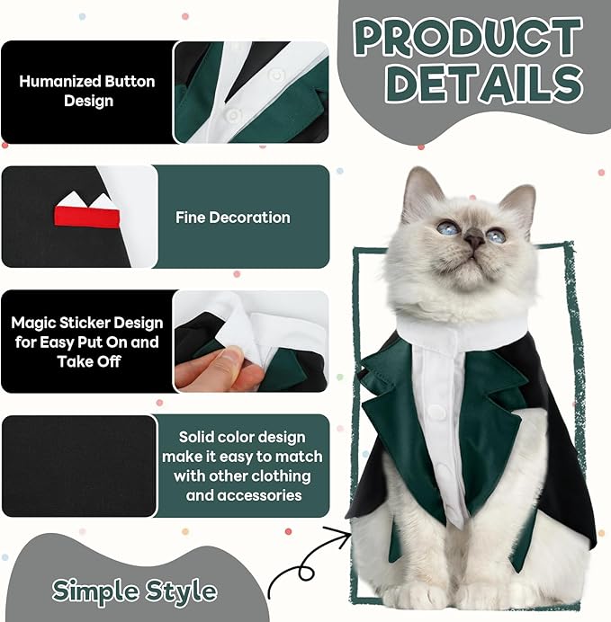 Cat Tuxedo Suit, Stylish Cat Tuxedo Outfit Formal Suit, Kitten Formal Attire Wedding Birthday Onesie Costume for Male Girl Hairless Cats, Pet Fashion Apparel Fancy Clothes, Grey, XS