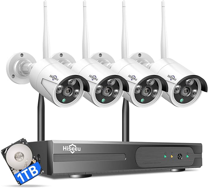 Hiseeu [24/7 Recording] Home Security Camera System, No Subscription, 4K NVR with 3MP Corded Plug-in Powered Outdoor Bullet Cameras, 2.4G/5G Wireless WiFi Connection, 1TB HDD, Night Vision, IP65
