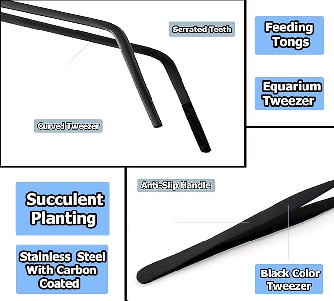 G.S Aquarium Tweezers Long Reptiles Feeding Tongs for Aquatic Plants Spider Snakes Lizards (15" Curved)