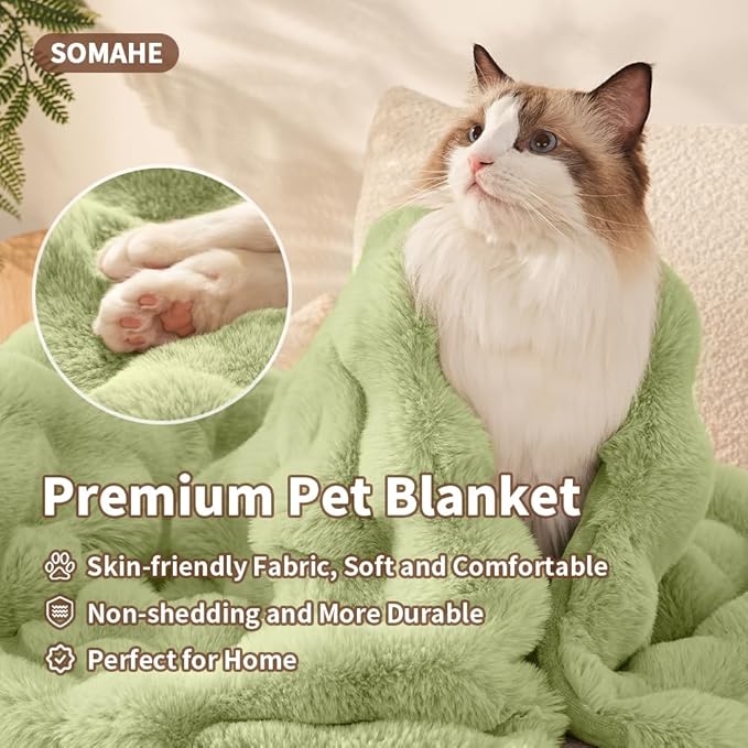 Self-Warming Cat Blanket, Dual-Side Plush Sherpa Throw with Anti-Static, Snuggle Mat for Kittens & Cats, Cozy Bed Topper for Windowsills & Couches, Machine Washable & Dryable, 21x18 Inch Green